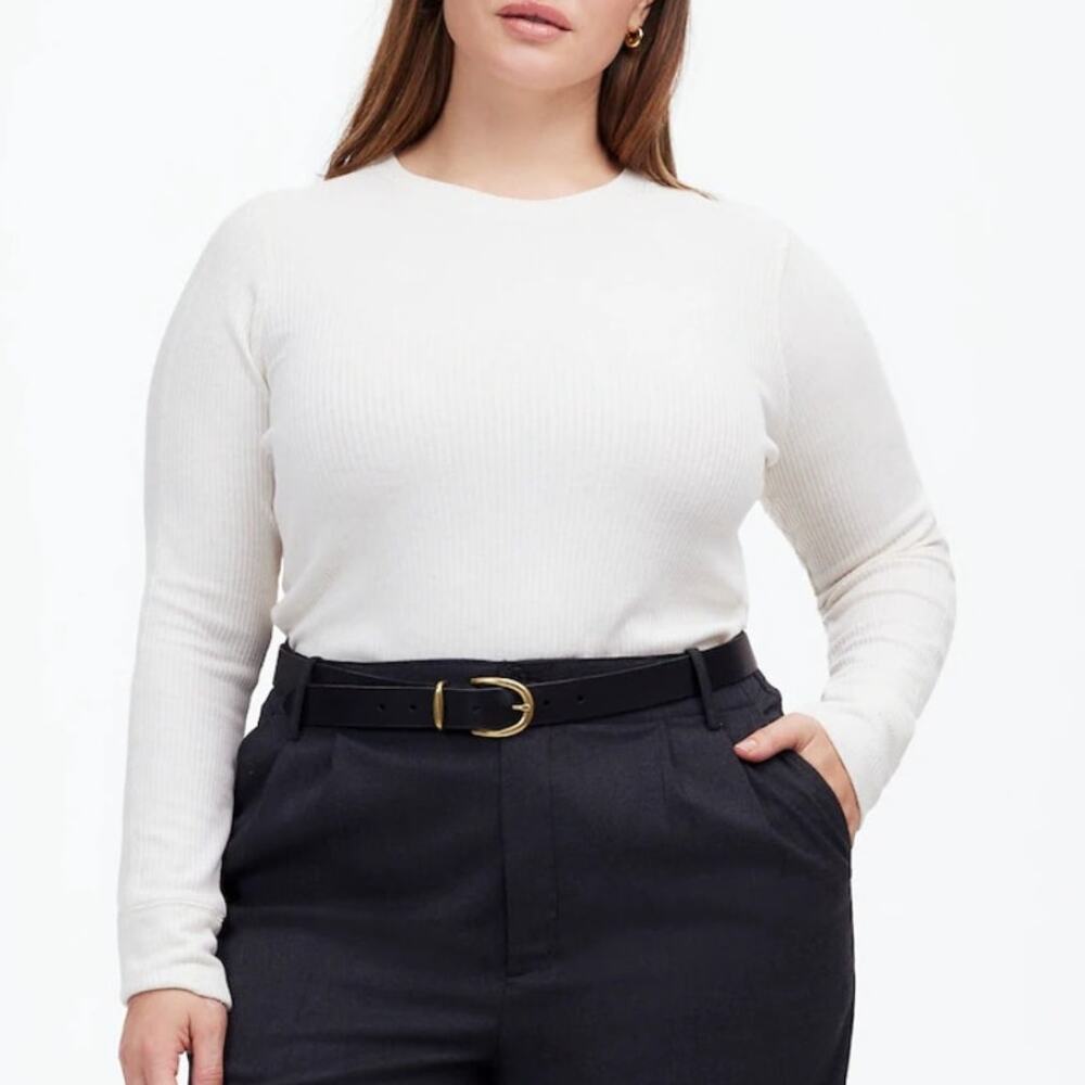 Madewell Ribbed Crewneck Long-Sleeve Tee Womens L Cream Long Sleeve Knit Stretch